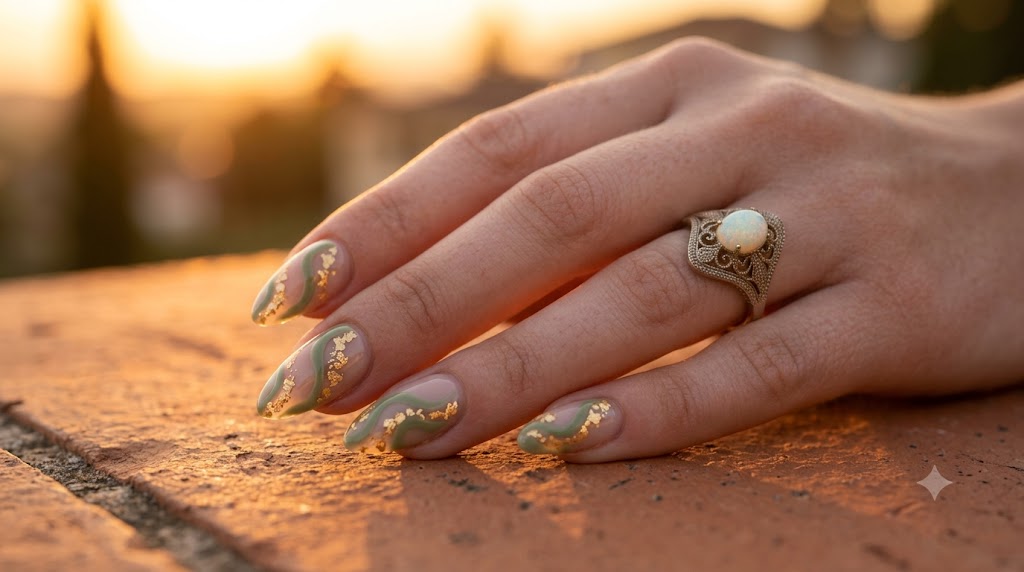 Sage Gold Leaf Swirls